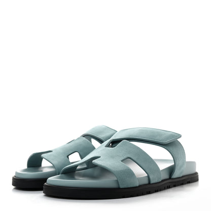 Hermes Suede Goatskin Womens Chypre Sandals 40 Vert d'eau 3 of 8