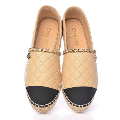 Chanel Lambskin Grosgrain Quilted CC Chain Espadrilles 39 Beige Black 11 of 12