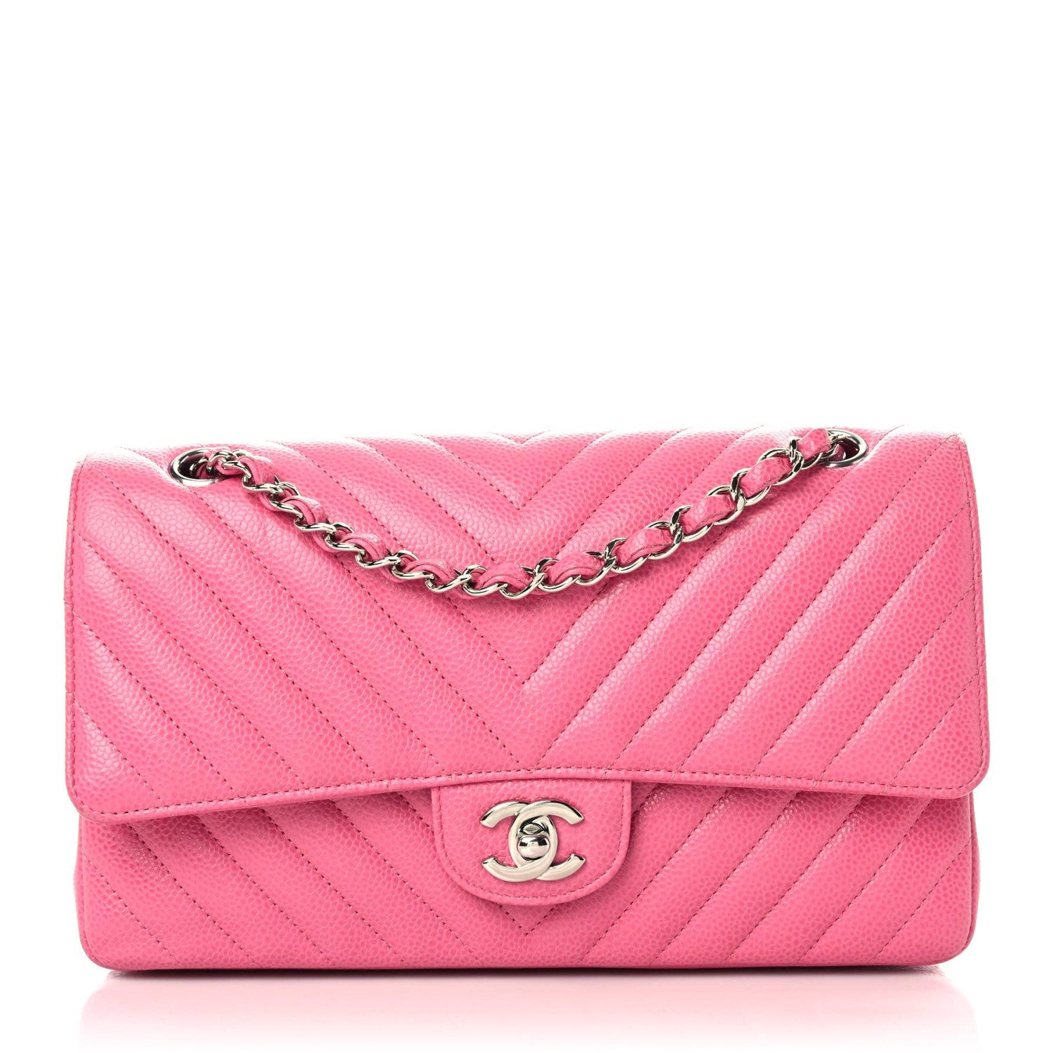 Chanel Caviar Chevron Quilted Medium Double Flap Pink 1 of 8