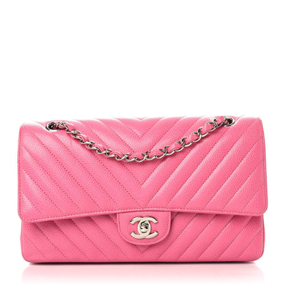 Chanel Caviar Chevron Quilted Medium Double Flap Pink 1 of 8