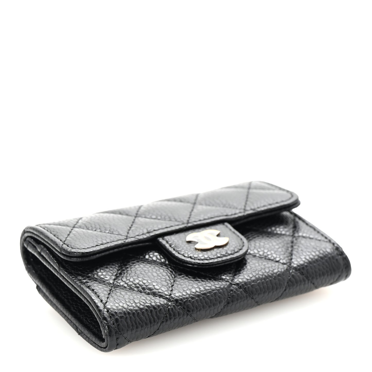 Caviar Quilted Flap Card Holder Wallet Black