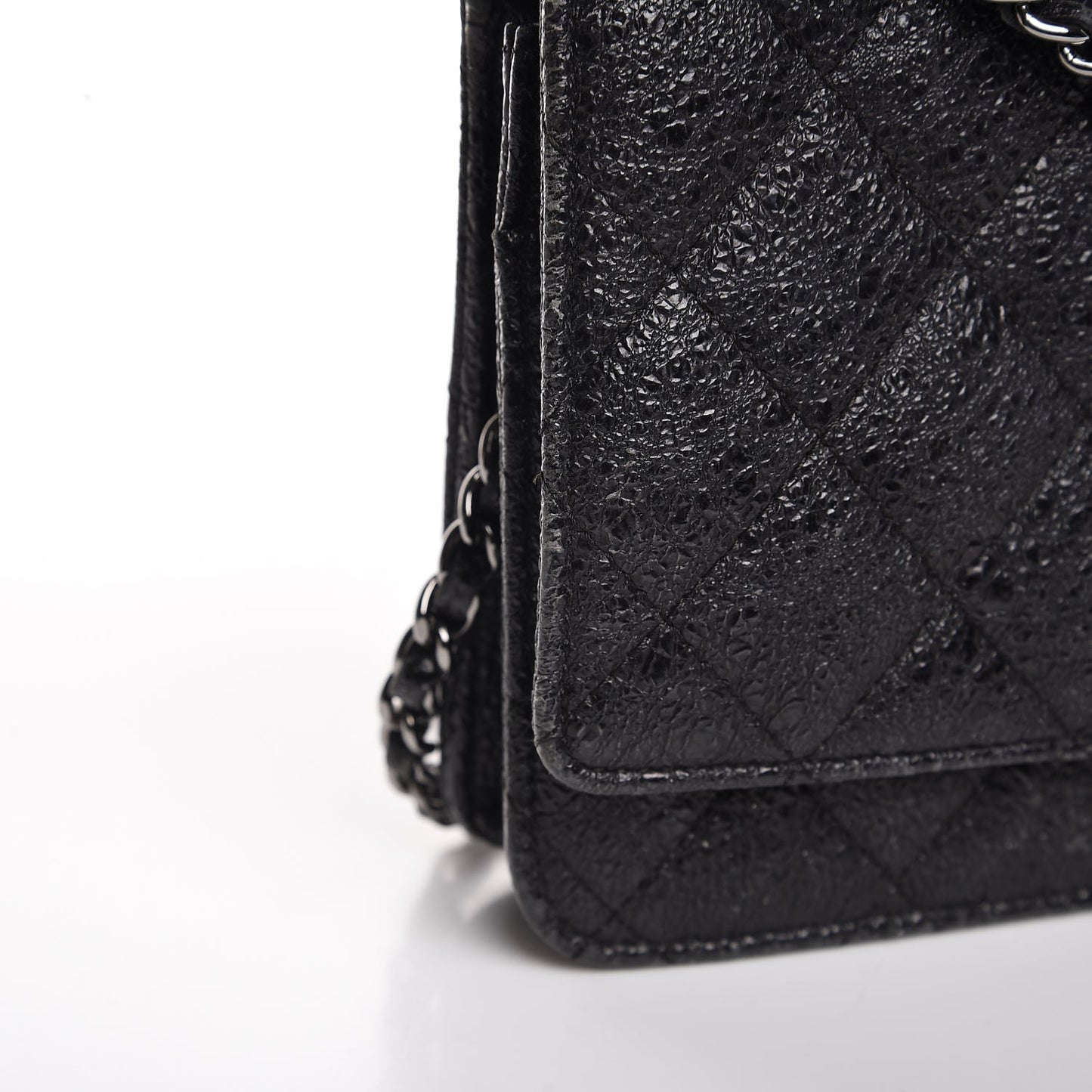 Crackled Calfskin Wallet On Chain WOC Black