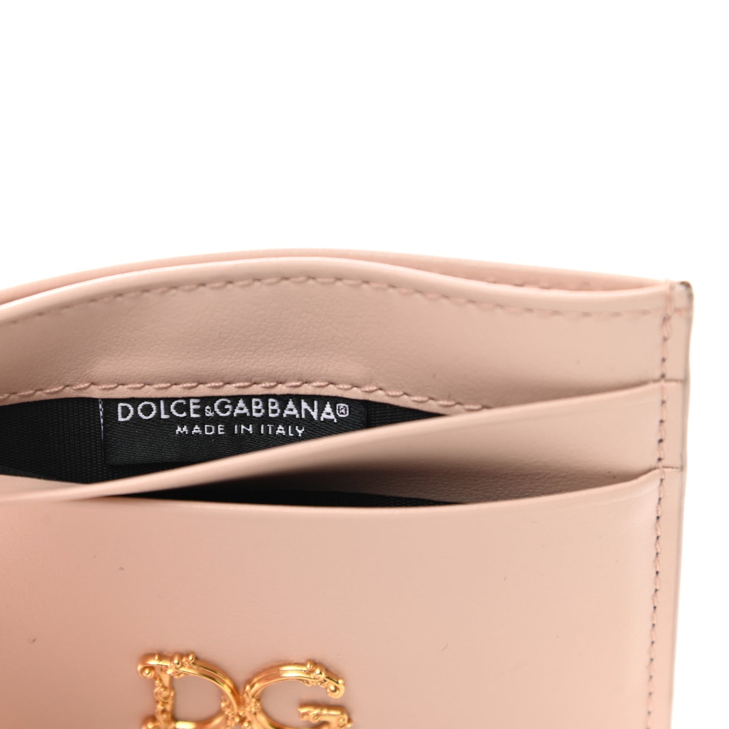 Calfskin Baroque Logo Card Holder Pale Pink