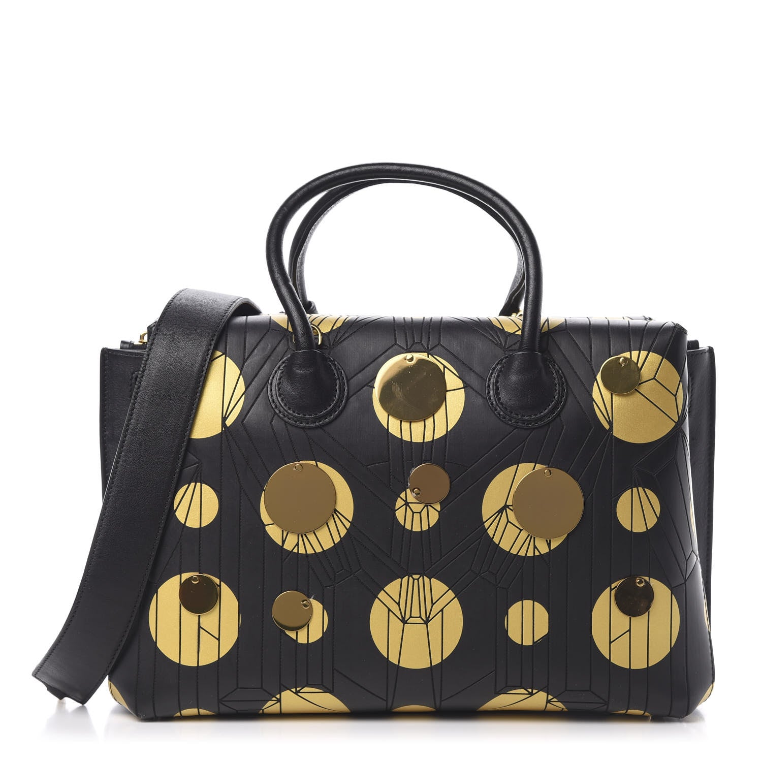 MCM Calfskin Cosmo Medium Milla Tote Black Gold 1 of 10