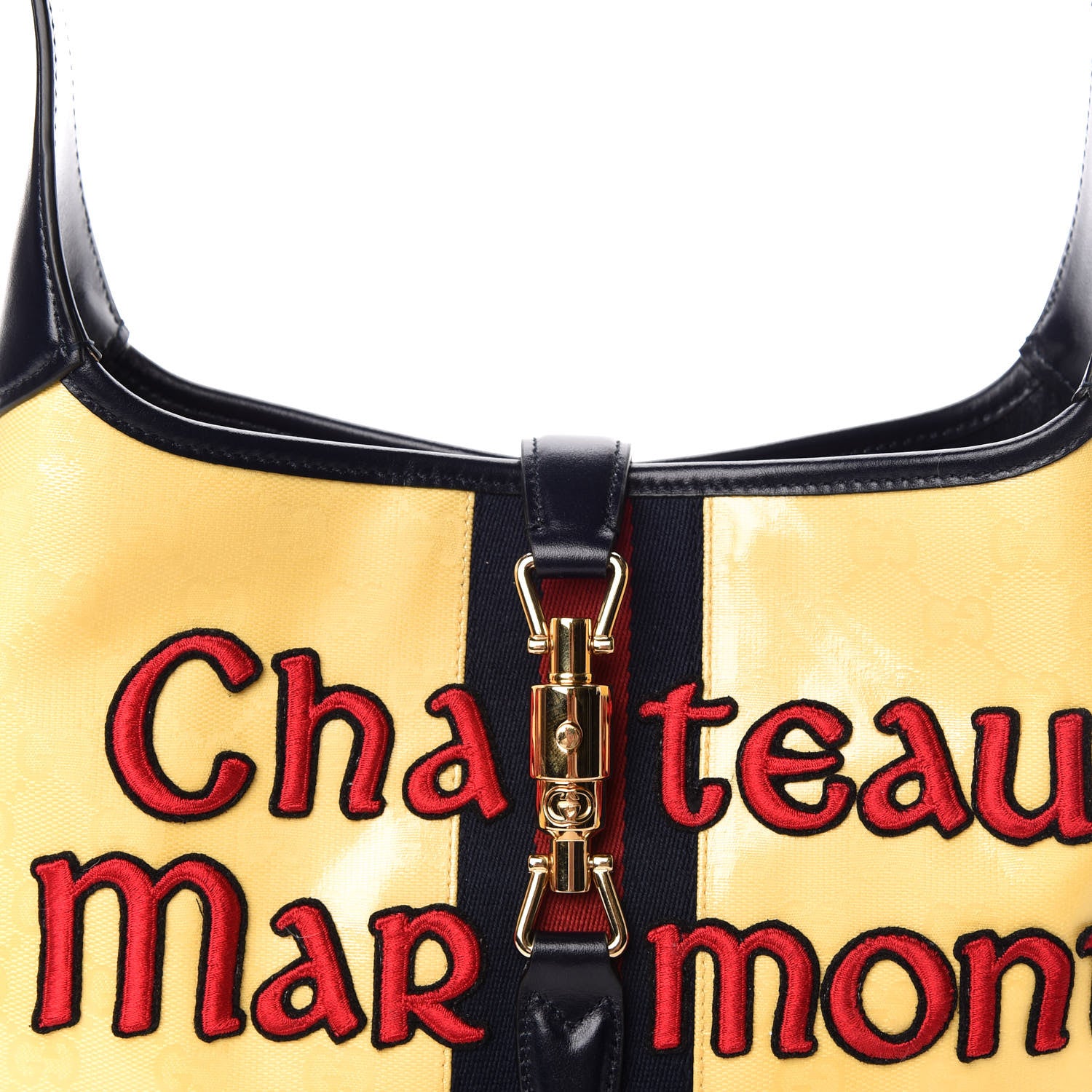 Gucci Crystal Monogram Chateau Marmont Medium Jackie O Hobo Straw Yellow Blue 10 of 10