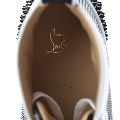 Christian Louboutin Calfskin Mesh Lou Spikes 3 Ying Yang Flat Sneakers 43.5 White Black Silver 9 of 10
