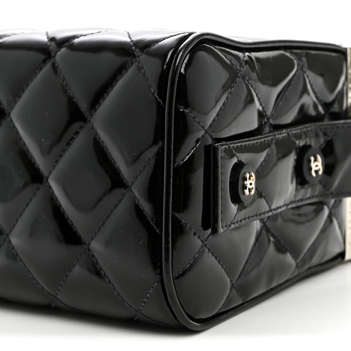 Patent Quilted Vanity Clutch Black