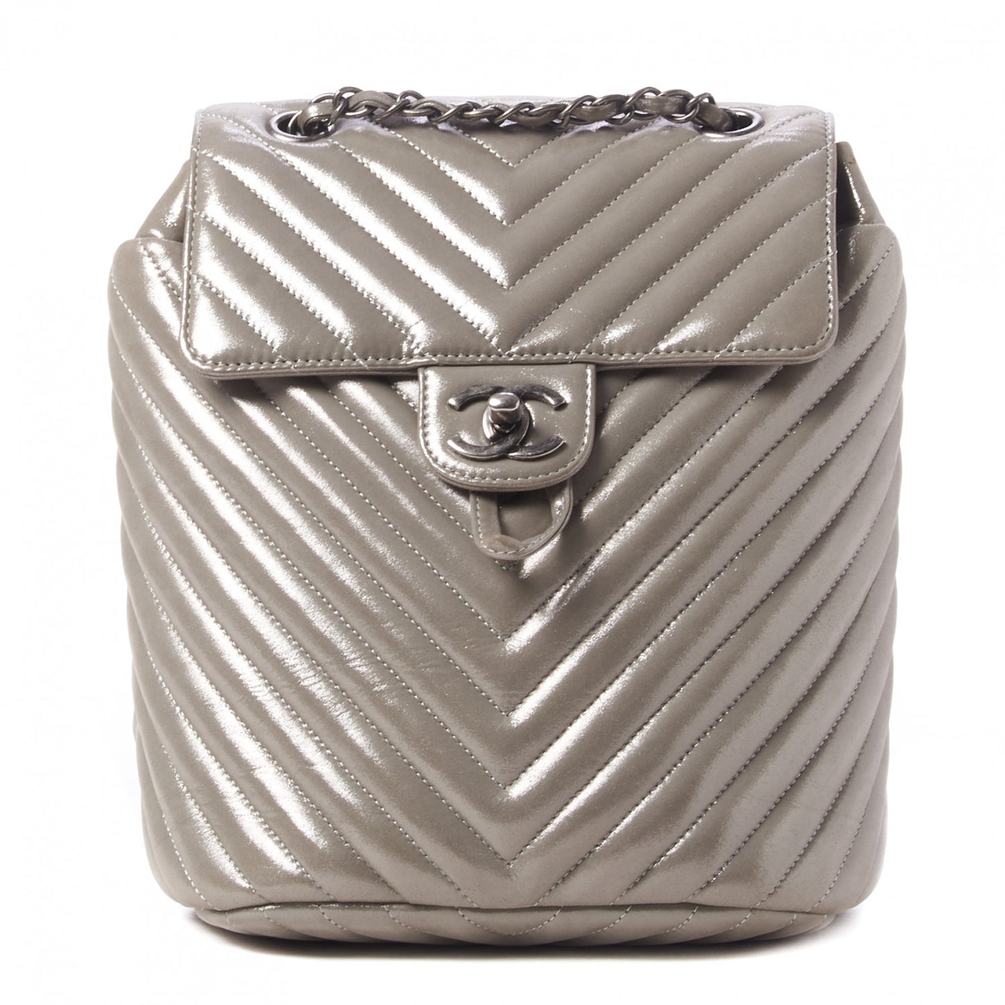 Metallic Calfskin Chevron Quilted Small Urban Spirit Backpack Silver