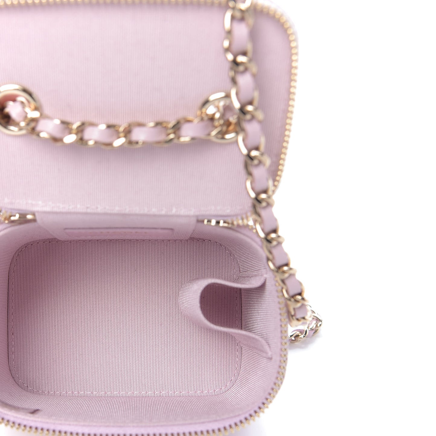 Caviar Quilted Mini Vanity Case With Chain Light Pink