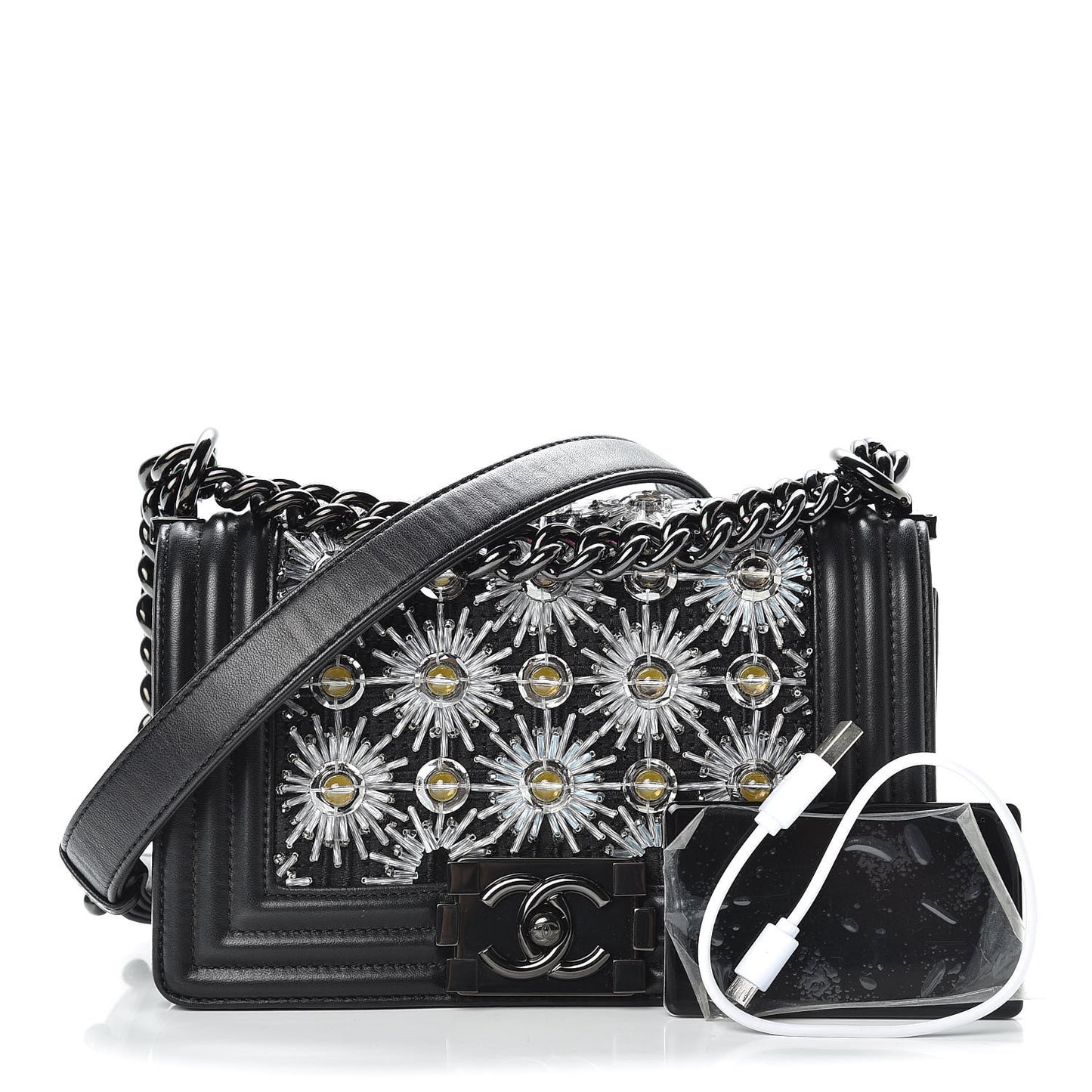 Lambskin Satin LED Metal Small Boy Flap Black