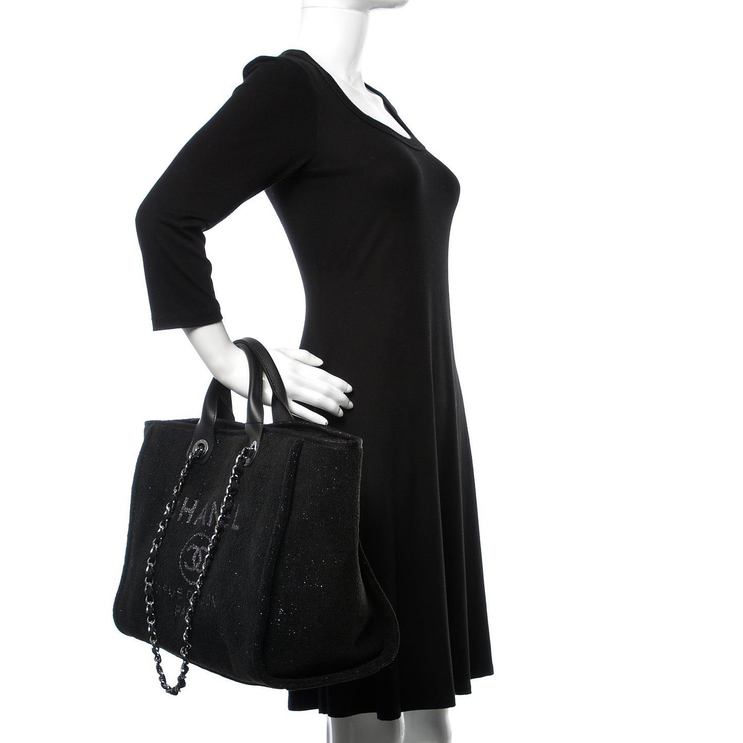 Lurex Boucle Medium Deauville Tote Black