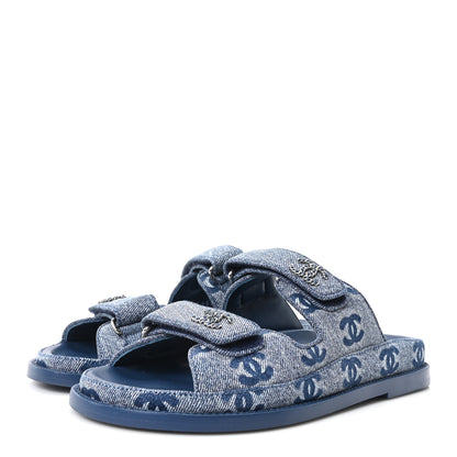 Chanel Denim CC Velcro Dad Chain CC Slide Sandals 36.5 Blue 4 of 10