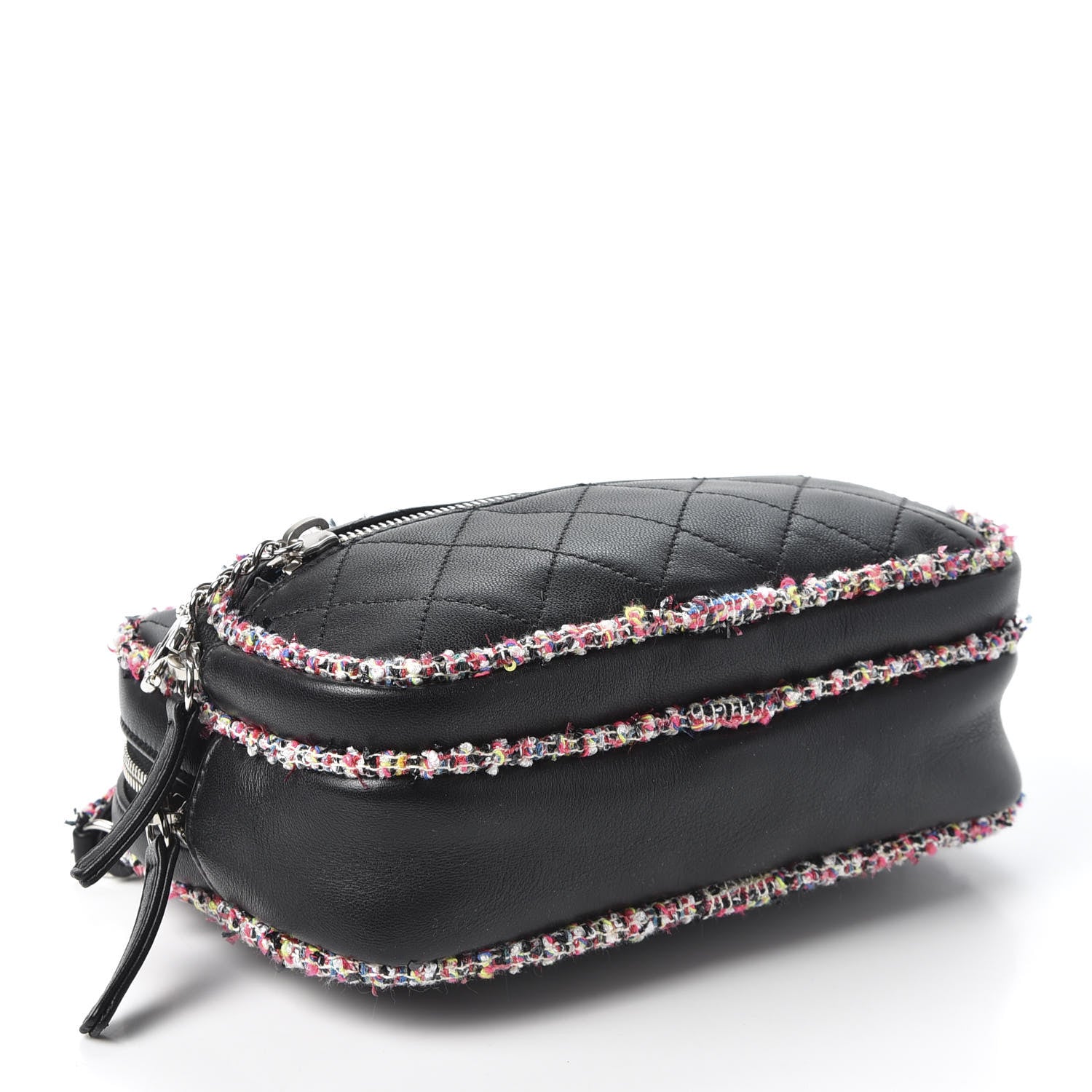 Chanel Lambskin Quilted Tweed Elegant Trim Front Zip Camera Case Black 5 of 9