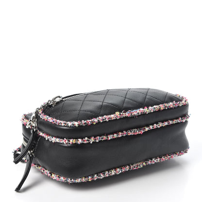 Chanel Lambskin Quilted Tweed Elegant Trim Front Zip Camera Case Black 5 of 9