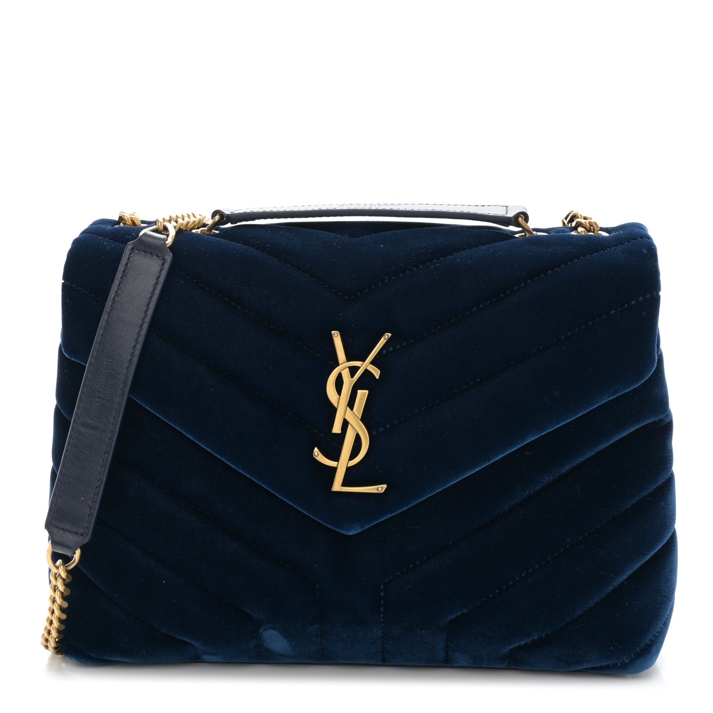 Velvet Y Quilted Monogram Small Loulou Chain Satchel Medium Blue