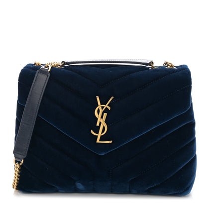 Saint Laurent Velvet Y Quilted Monogram Small Loulou Chain Satchel Medium Blue 1 of 10