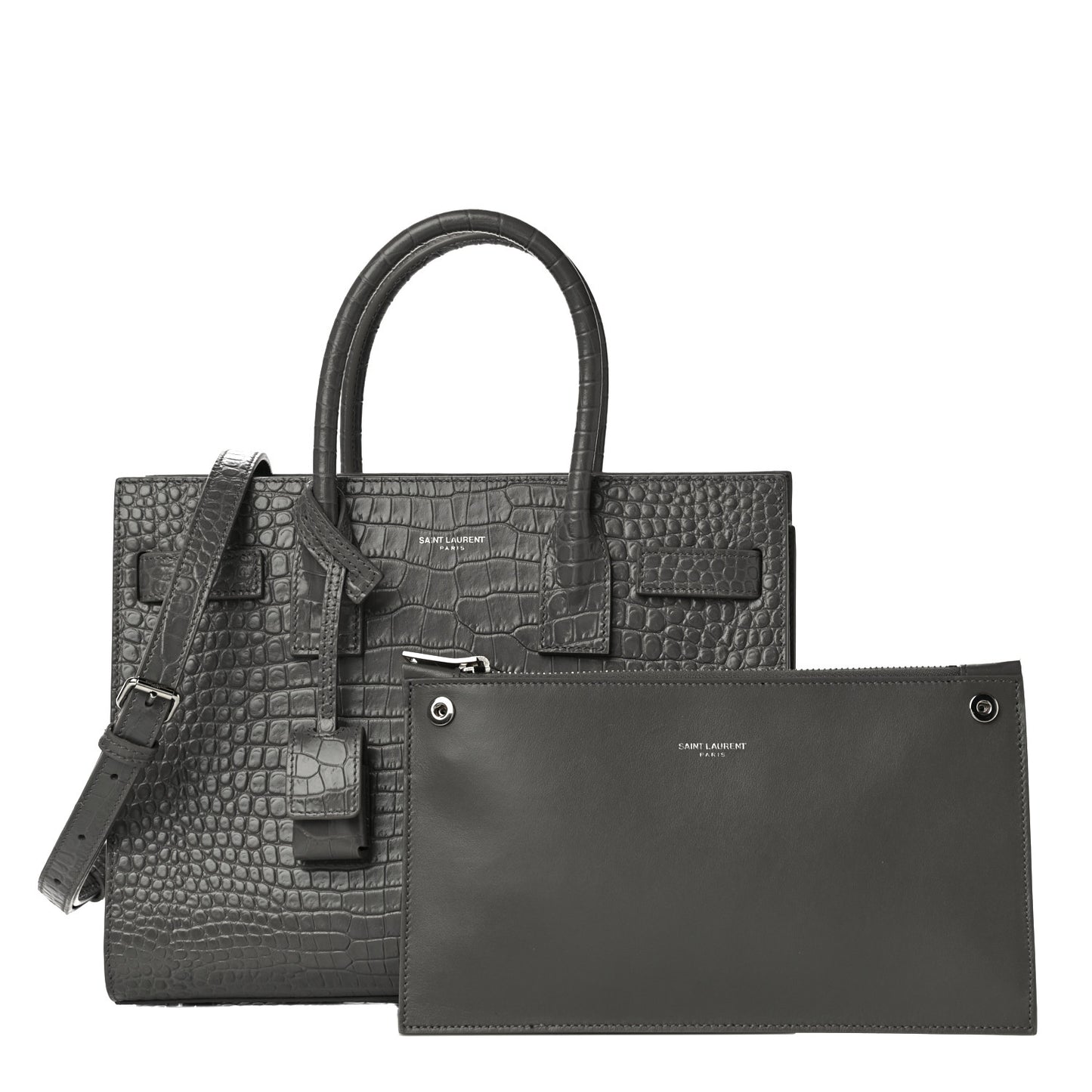 Calfskin Crocodile Embossed Baby Sac De Jour Fog