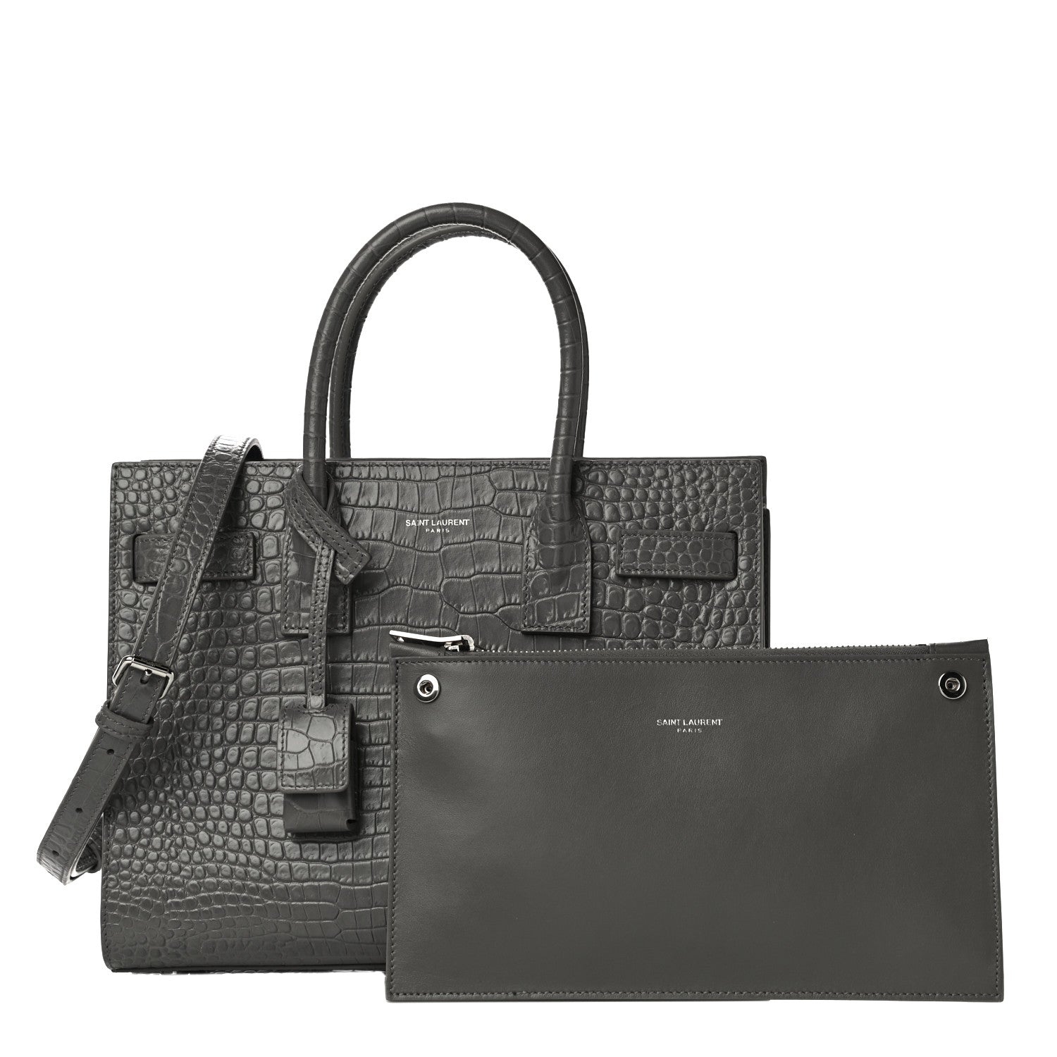Saint Laurent Calfskin Crocodile Embossed Baby Sac De Jour Fog 3 of 9