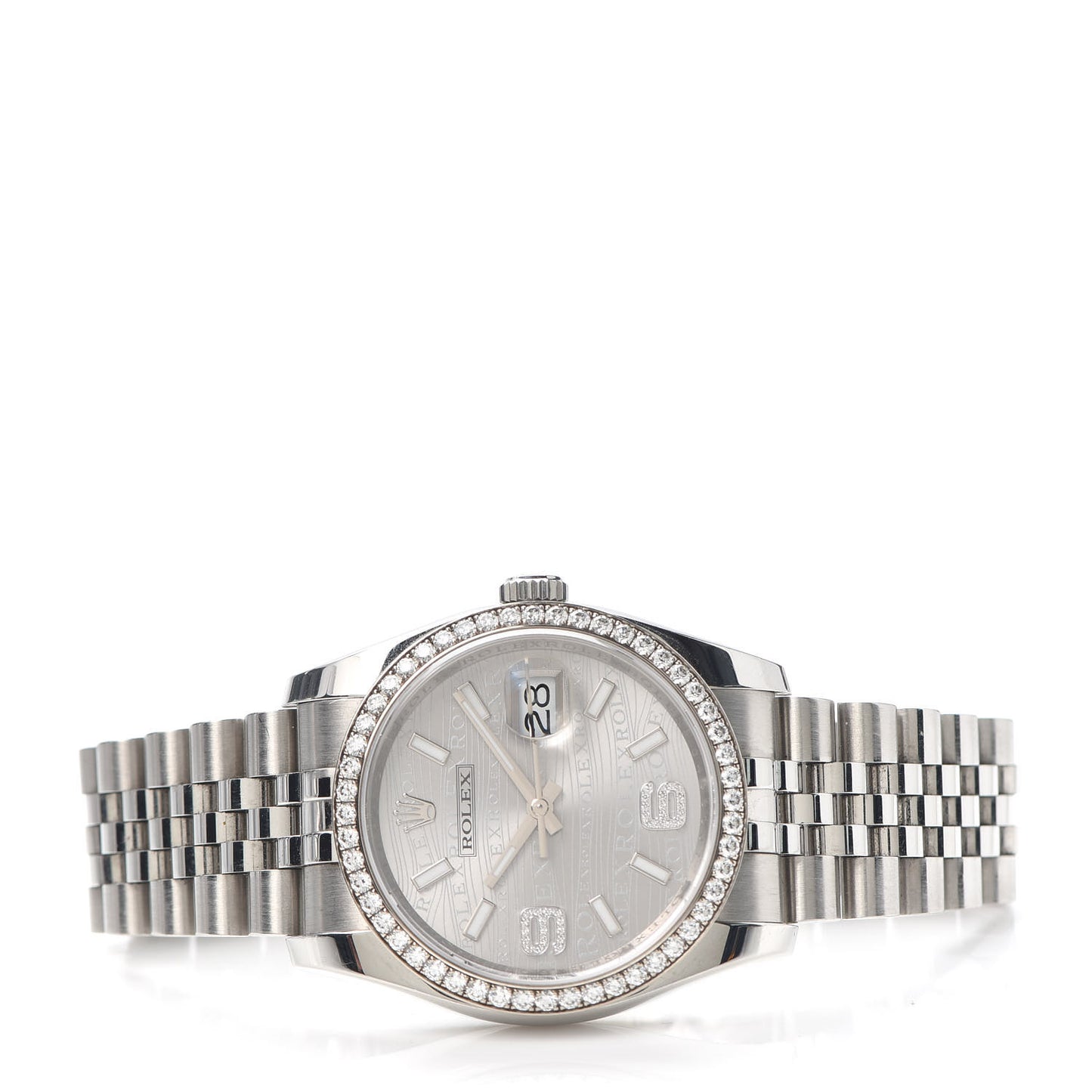 Stainless Steel 18K White Gold Diamond 36mm Oyster Perpetual Datejust Watch Rhodium Waves 116244