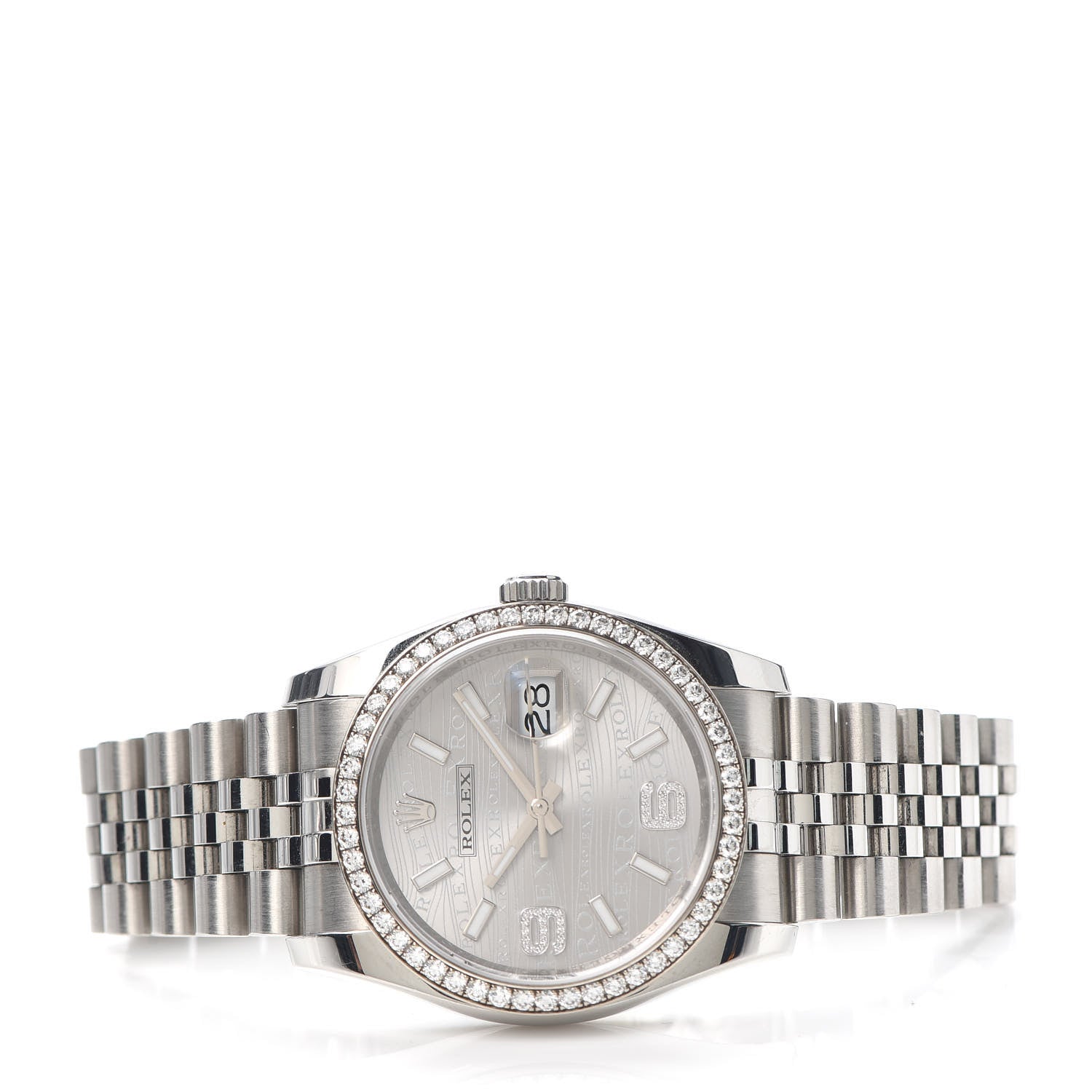 Rolex Stainless Steel 18K White Gold Diamond 36mm Oyster Perpetual Datejust Watch Rhodium Waves 116244 2 of 6