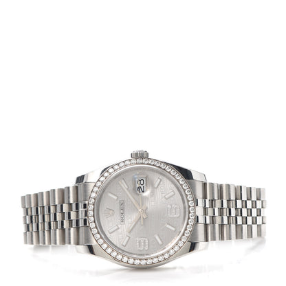 Rolex Stainless Steel 18K White Gold Diamond 36mm Oyster Perpetual Datejust Watch Rhodium Waves 116244 2 of 6