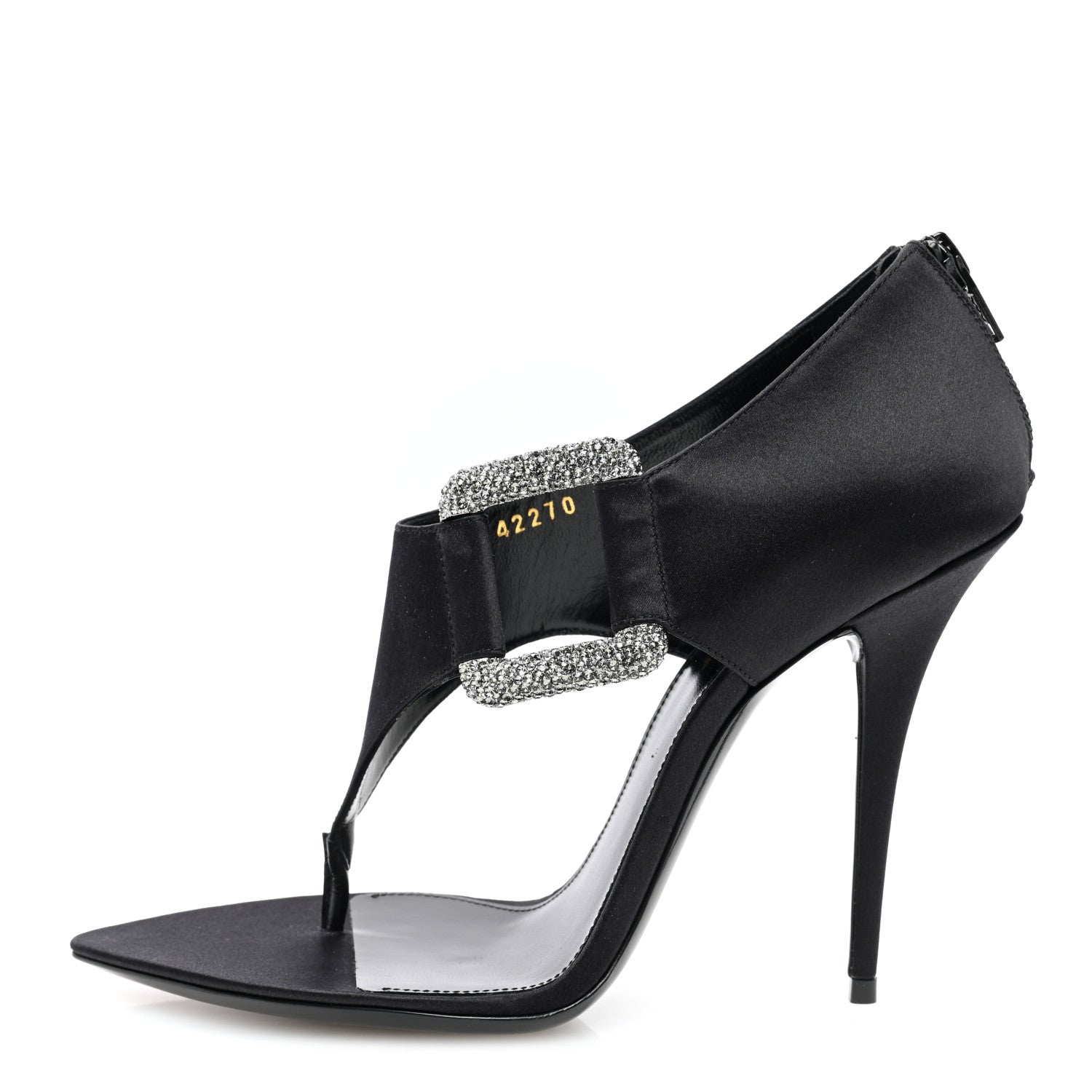 Saint Laurent Crepe Satin Crystal Buckle Sean 110 Sandals 38 Black 1 of 7