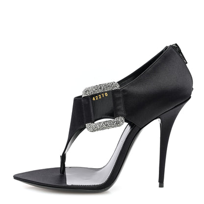 Saint Laurent Crepe Satin Crystal Buckle Sean 110 Sandals 38 Black 1 of 7