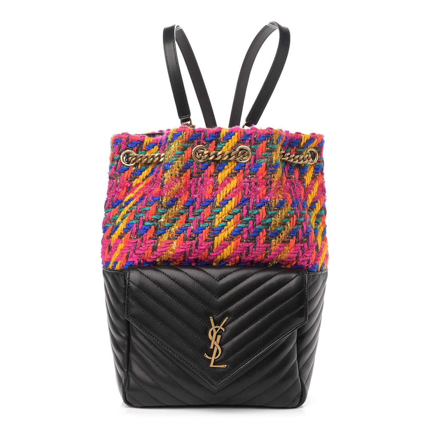 Tweed Lambskin Matelasse Monogram Joe Backpack Black Rosso Multicolor