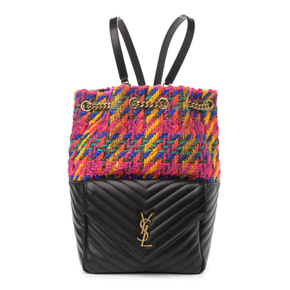 Saint Laurent Tweed Lambskin Matelasse Monogram Joe Backpack Black Rosso Multicolor 1 of 10