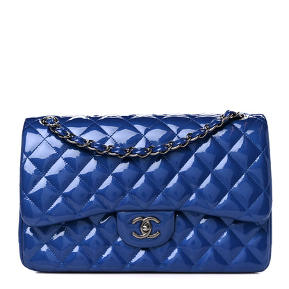 Chanel Patent Calfskin Quilted Jumbo Double Flap Blue 1 of 11