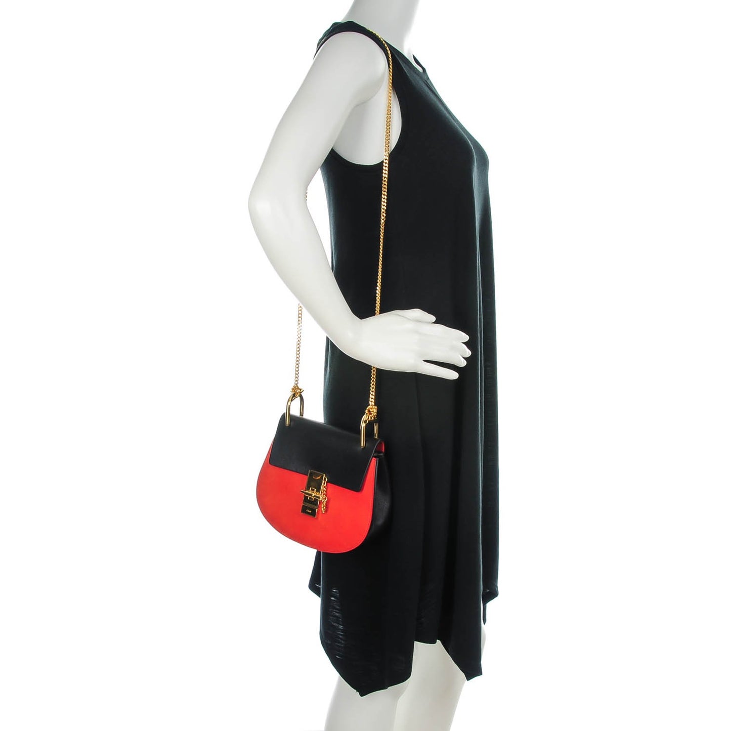 Suede Smooth Calfskin Mini Drew Shoulder Bag Plaid Red Black