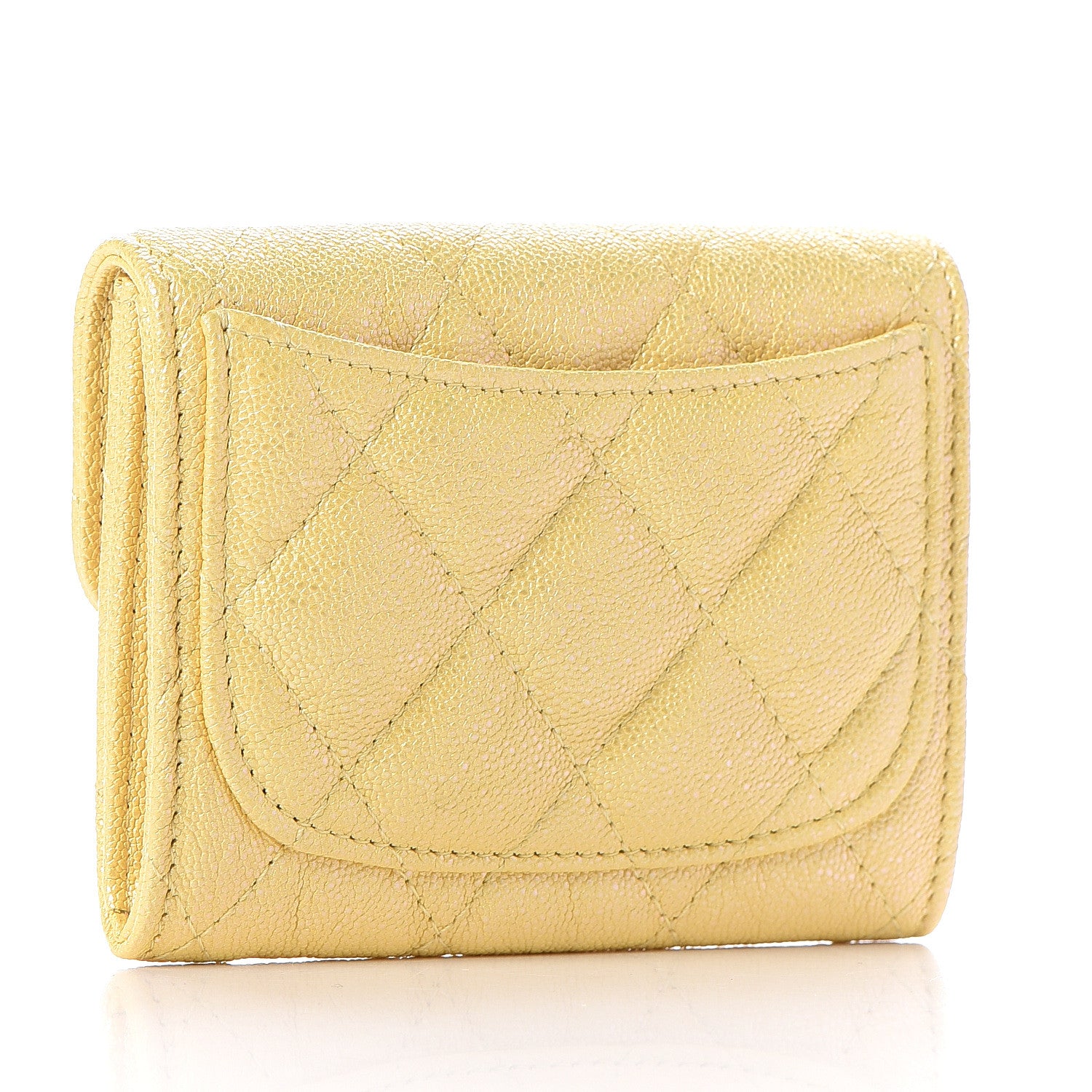 Chanel Iridescent Caviar Quilted Flap Card Holder Wallet Yellow 3 of 7