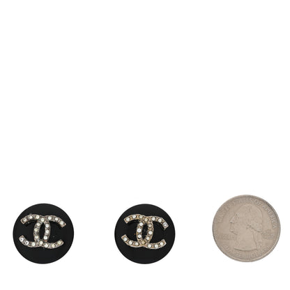 Chanel Resin Crystal CC Round Clip On Earrings Black 2 of 4