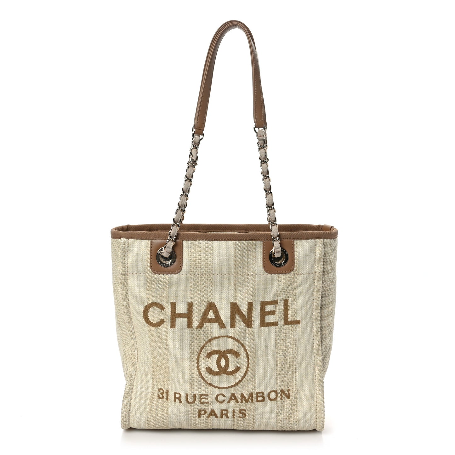 Mixed Fibers Calfskin Striped Mini Deauville Tote Beige