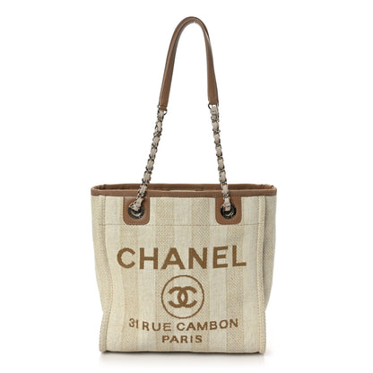 Chanel Mixed Fibers Calfskin Striped Mini Deauville Tote Beige 1 of 9
