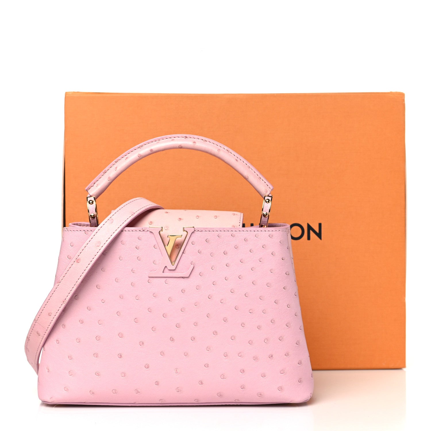 Louis Vuitton Ostrich Capucines BB Rose Calypso 10 of 10