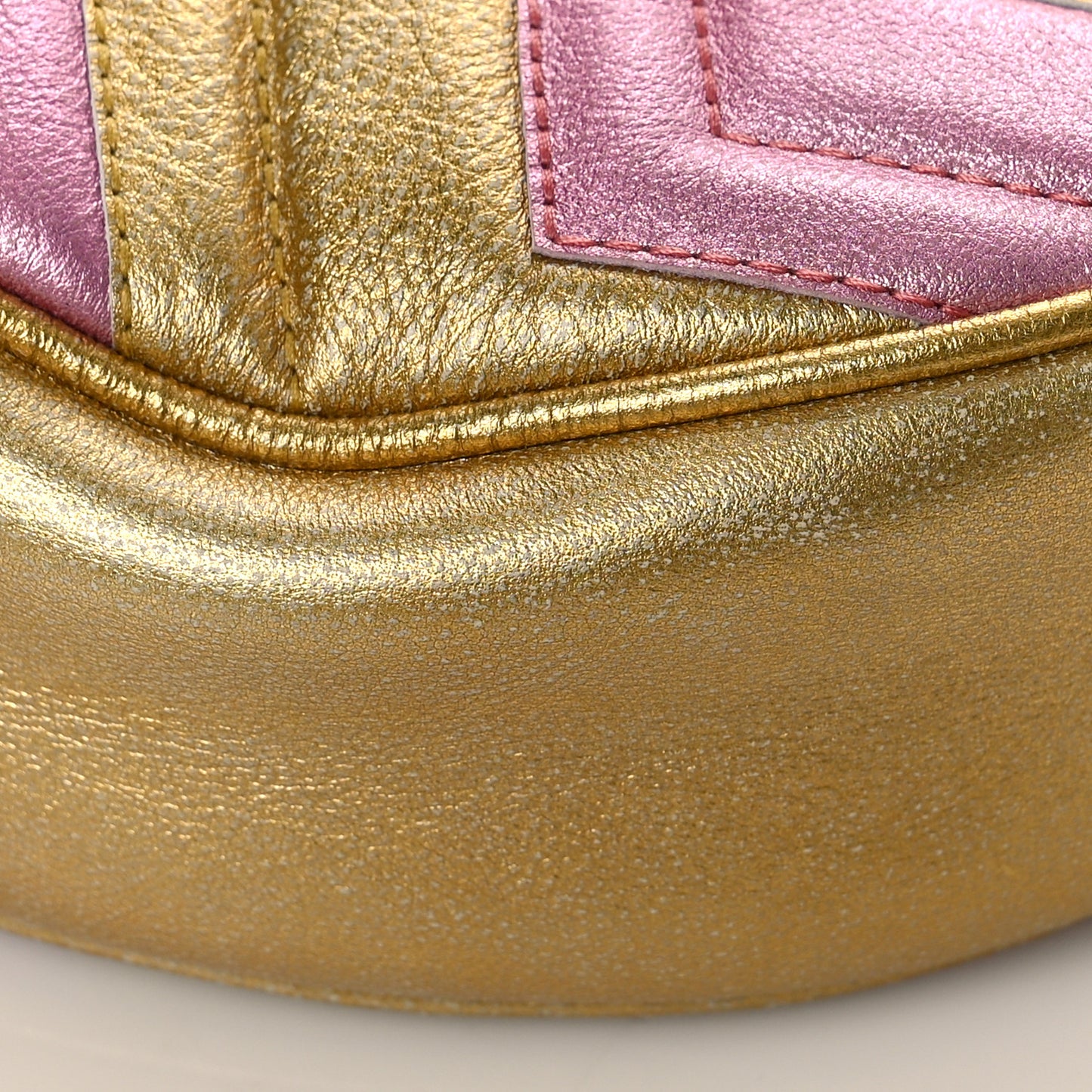 Metallic Nappa Matelasse Heart Mini GG Marmont Round Shoulder Bag Oro Vecchio Rosa