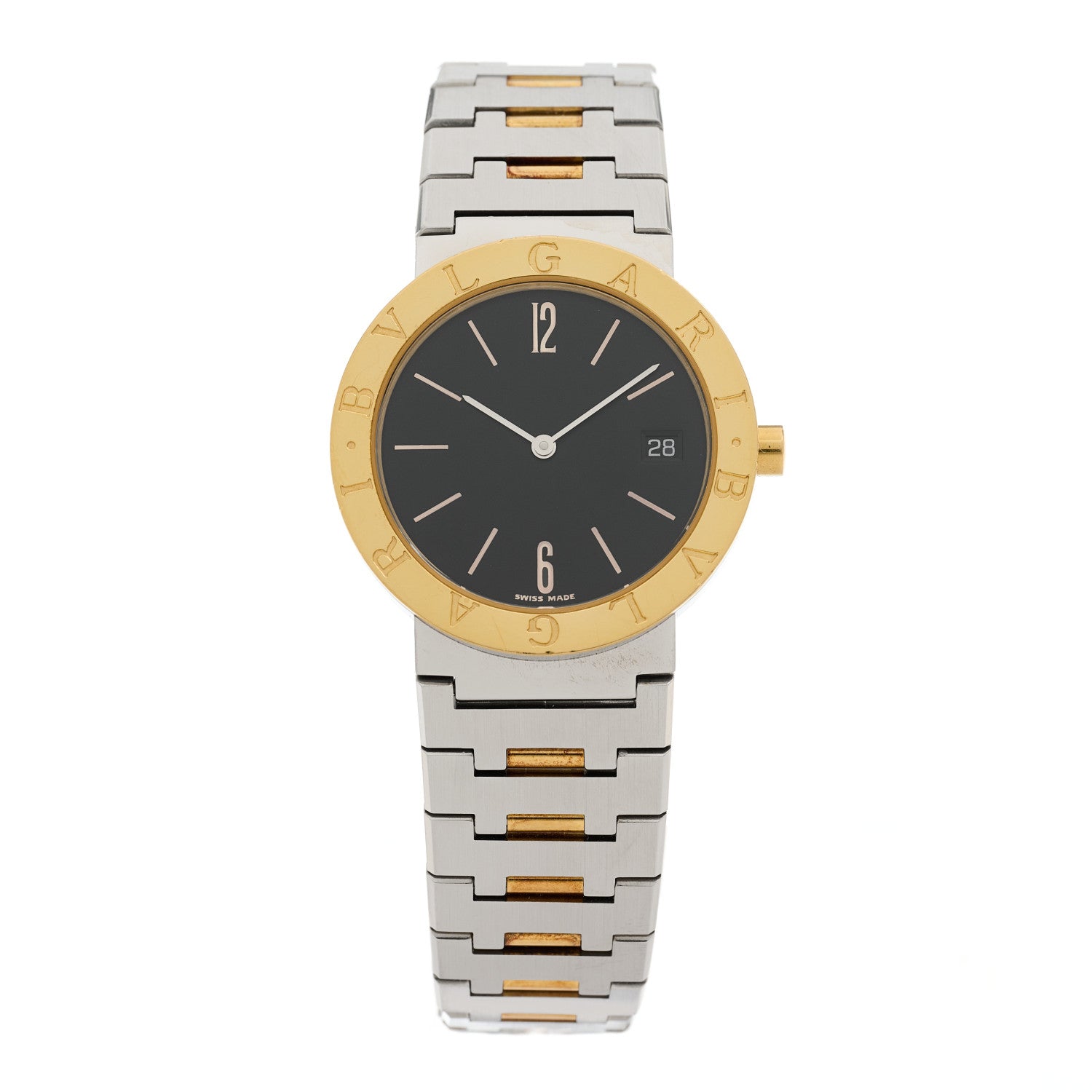 Bulgari Stainless Steel 18K Yellow Gold 33mm Quartz Watch Black 1 of 4
