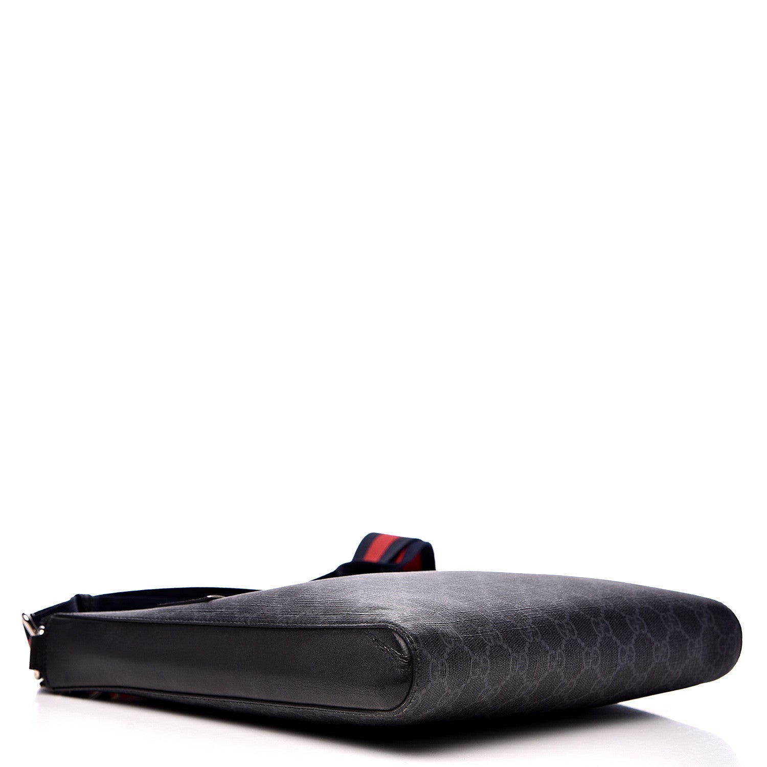 Gucci GG Supreme Monogram Appia Calfskin Web Flat Messenger Bag Black Grey 3 of 13