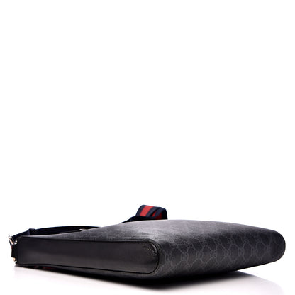 Gucci GG Supreme Monogram Appia Calfskin Web Flat Messenger Bag Black Grey 3 of 13