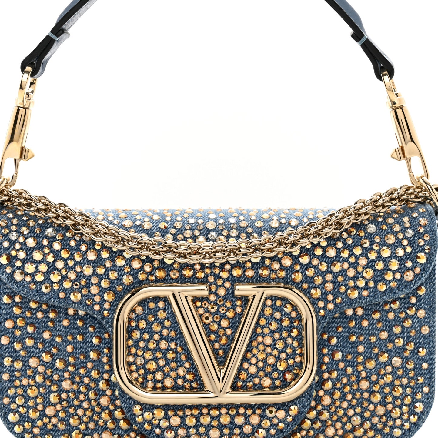 Denim Crystal Vlogo Embroidered Small Loco Shoulder Bag Blue