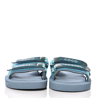 Chanel Fabric Rubber Coco Slides 38 Blue 2 of 8