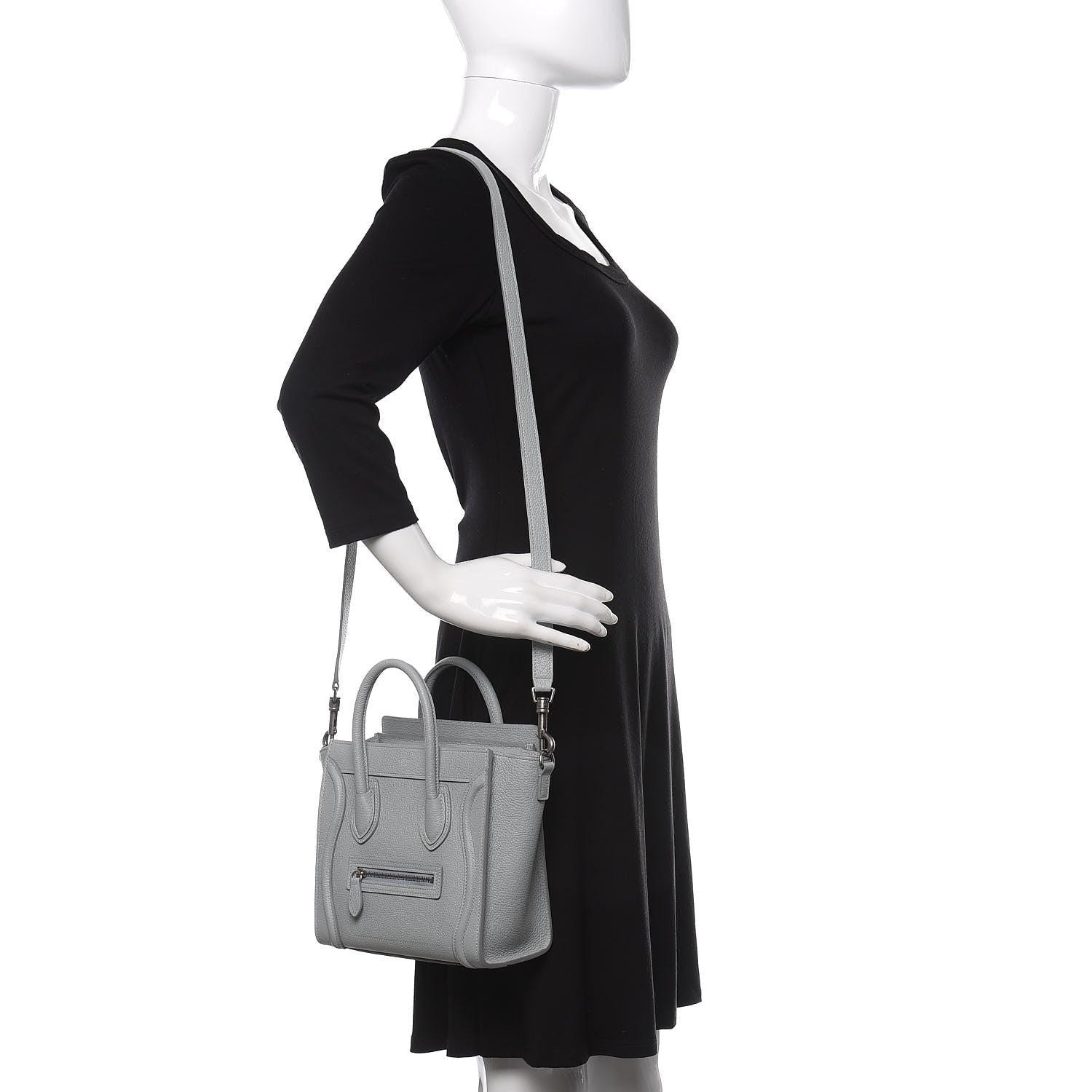 Celine Drummed Calfskin Nano Luggage Mineral 2 of 10
