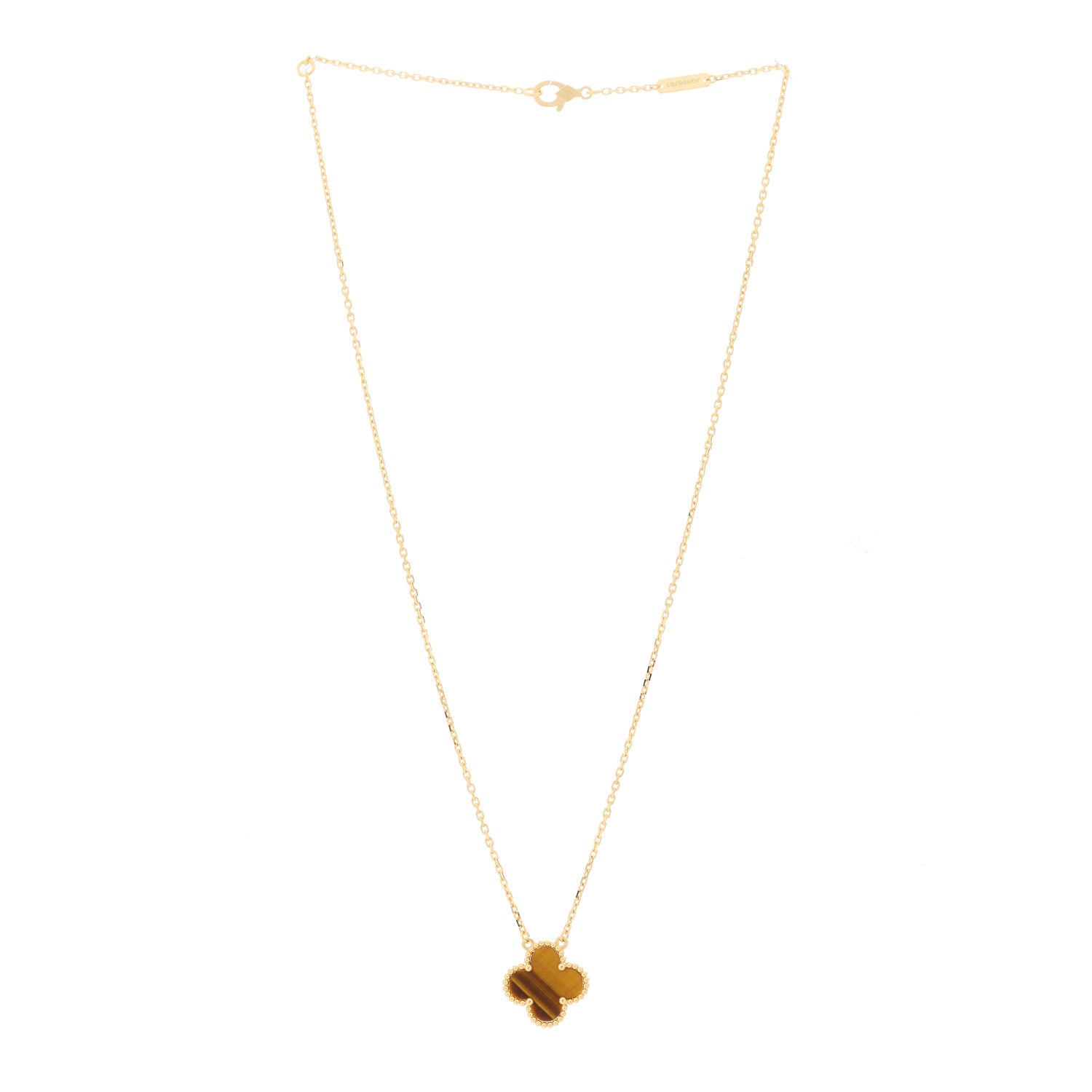 Van Cleef & Arpels 18K Yellow Gold Tiger Eye Vintage Alhambra Pendant Necklace 3 of 6