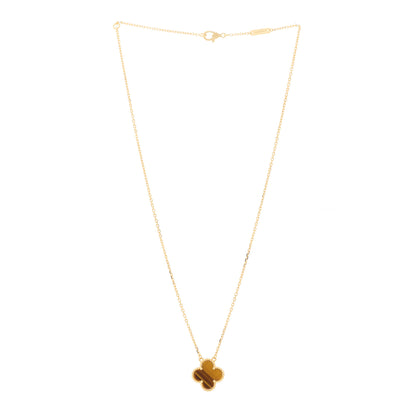 Van Cleef & Arpels 18K Yellow Gold Tiger Eye Vintage Alhambra Pendant Necklace 3 of 6