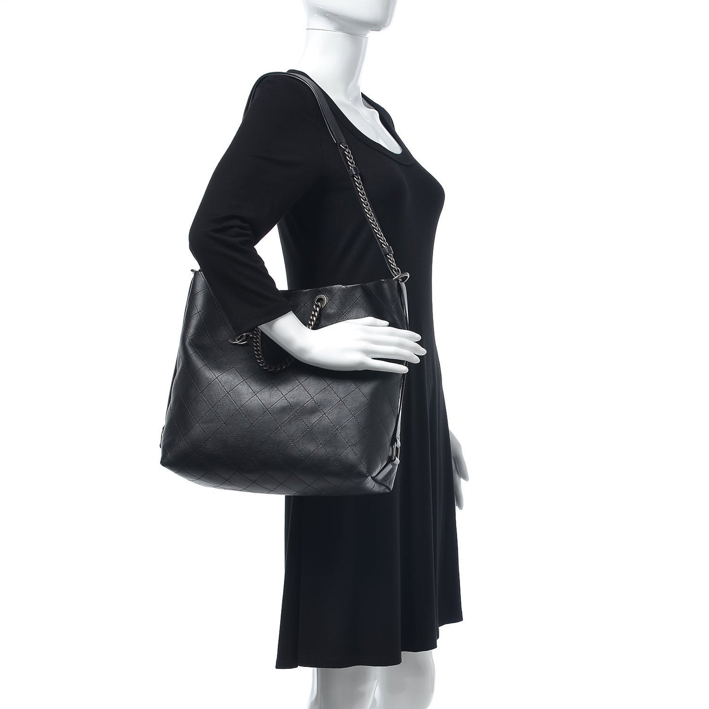 Calfskin Stitched Large Hobo Black