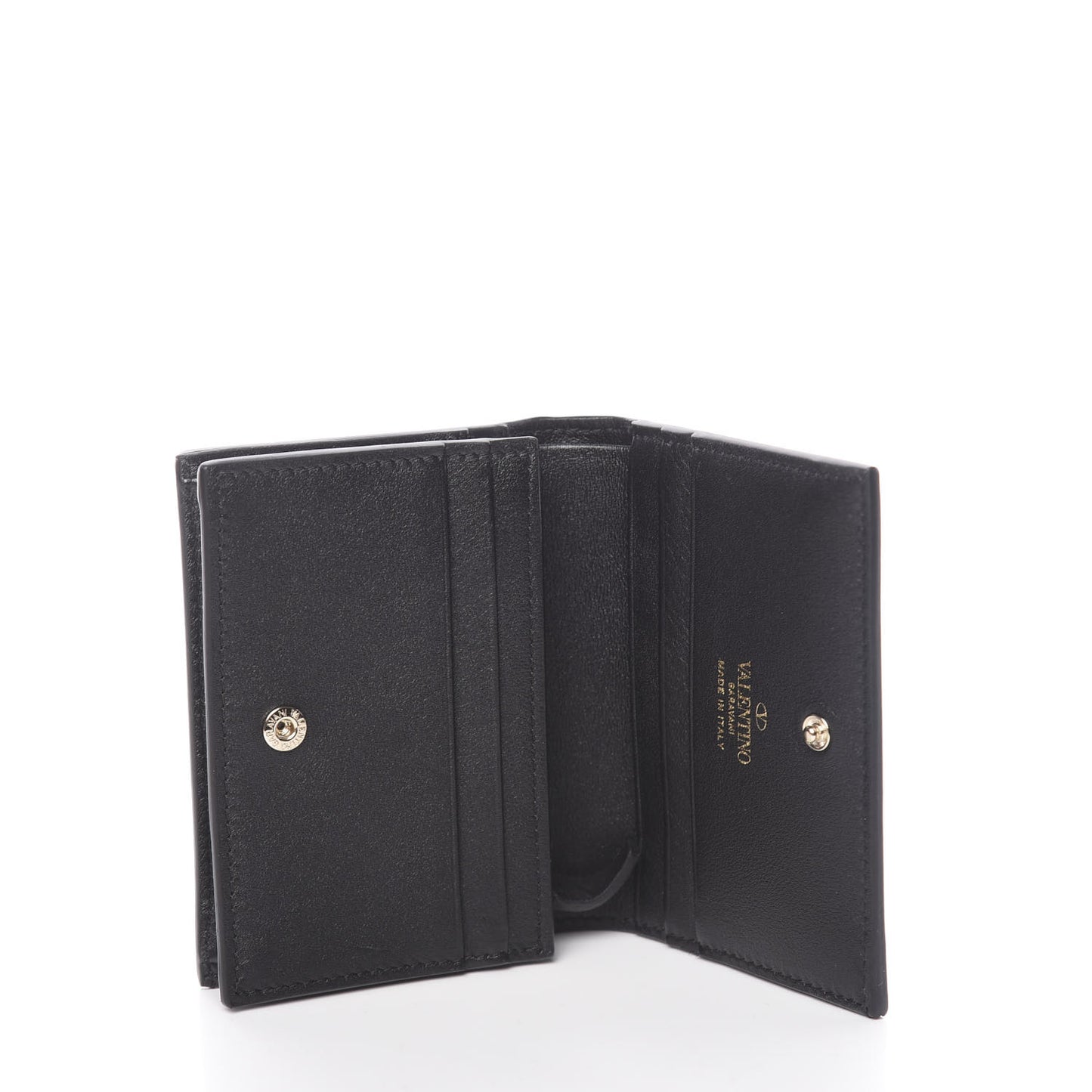 Calfskin Rockstud French Flap Wallet Black