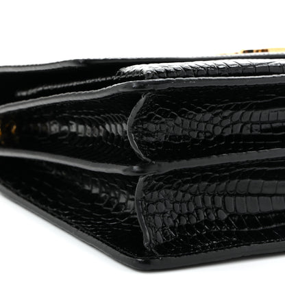 Saint Laurent Calfskin Crocodile Embossed Large Monogram Sunset Black 8 of 10