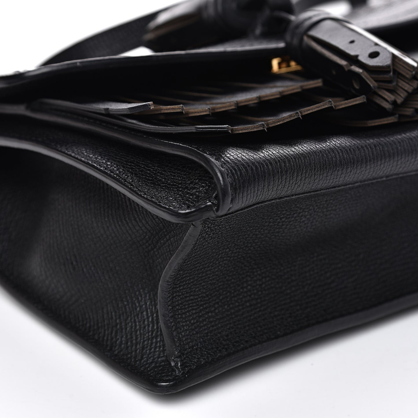 Grainy Calfskin Broguing Tassel Small Macken Crossbody Bag Black