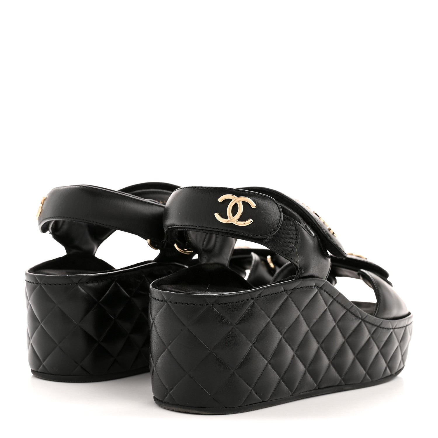 Chanel Shiny Calfskin Logo Platform Sandals 39 Black 1801220